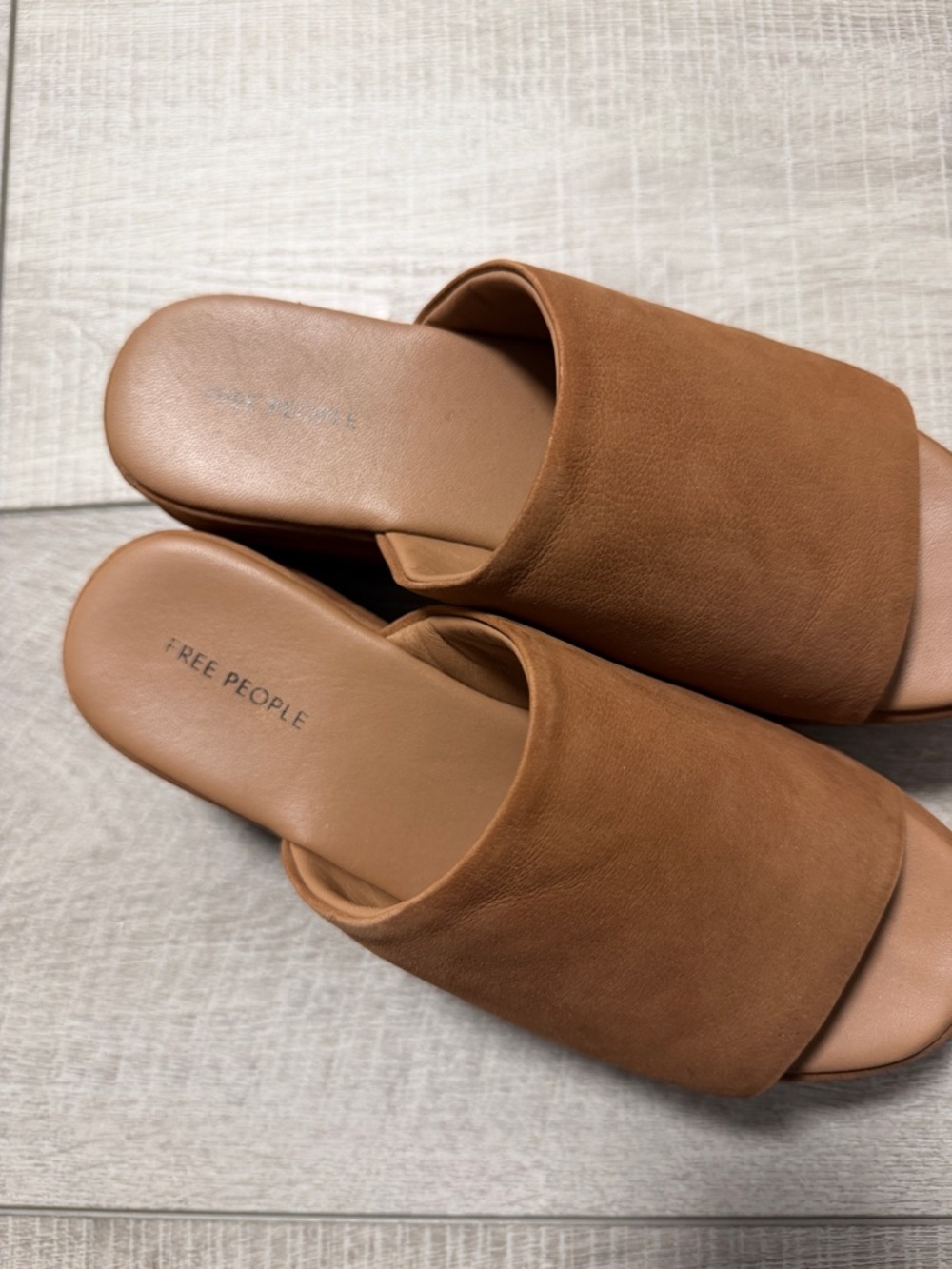 Free People Cognac Brown Suede Slide Mules